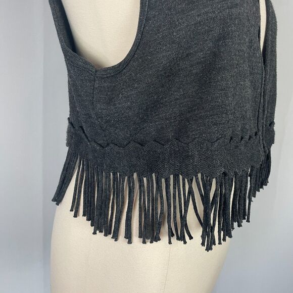 Vintage Sweater Vest Womens Size XL Charcoal Gray Fringe Western Boho Fairy 90s - Picture 4 of 11